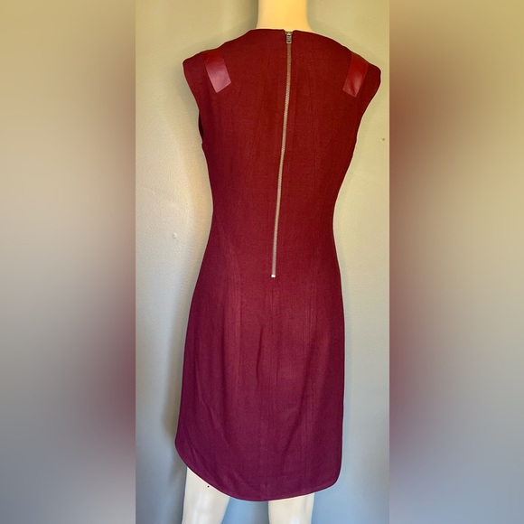HELMUT LANG Womens Asymmetrical Hem Leather Trim Tank Dress Burgundy Red Size 4 - Picture 6 of 10